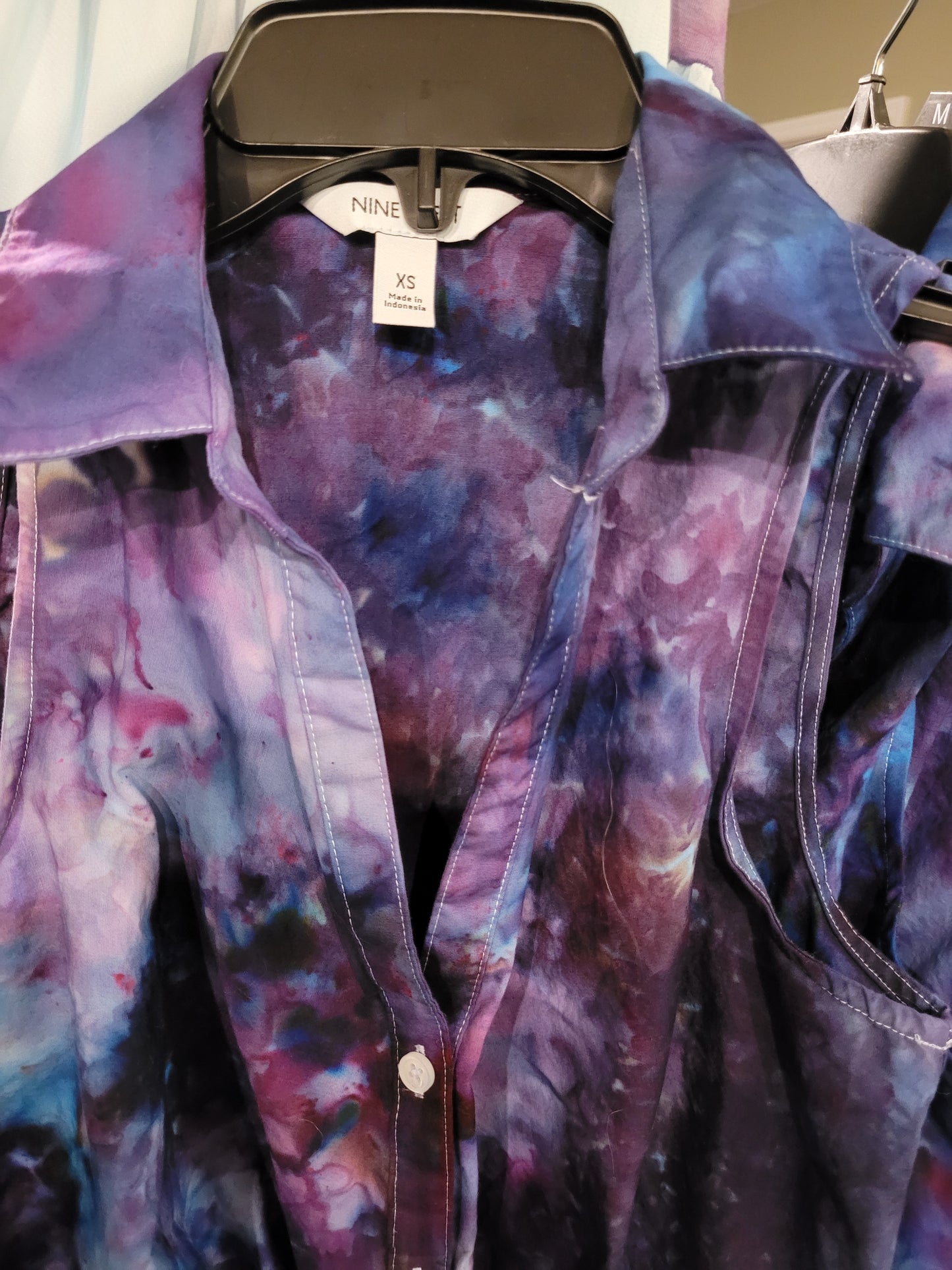 Nine West Button Front Tank with Tie Blues & Purples