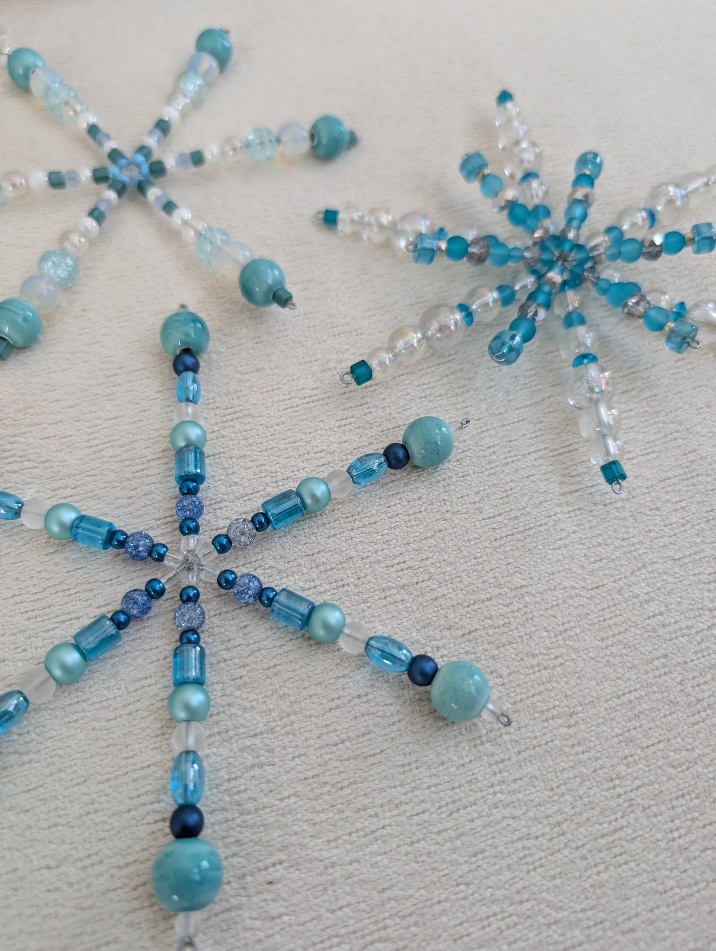 Teal Hand Beaded Snowflake
