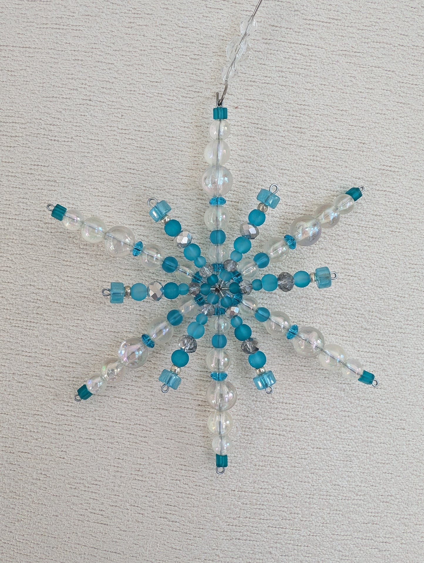 Teal Hand Beaded Snowflake