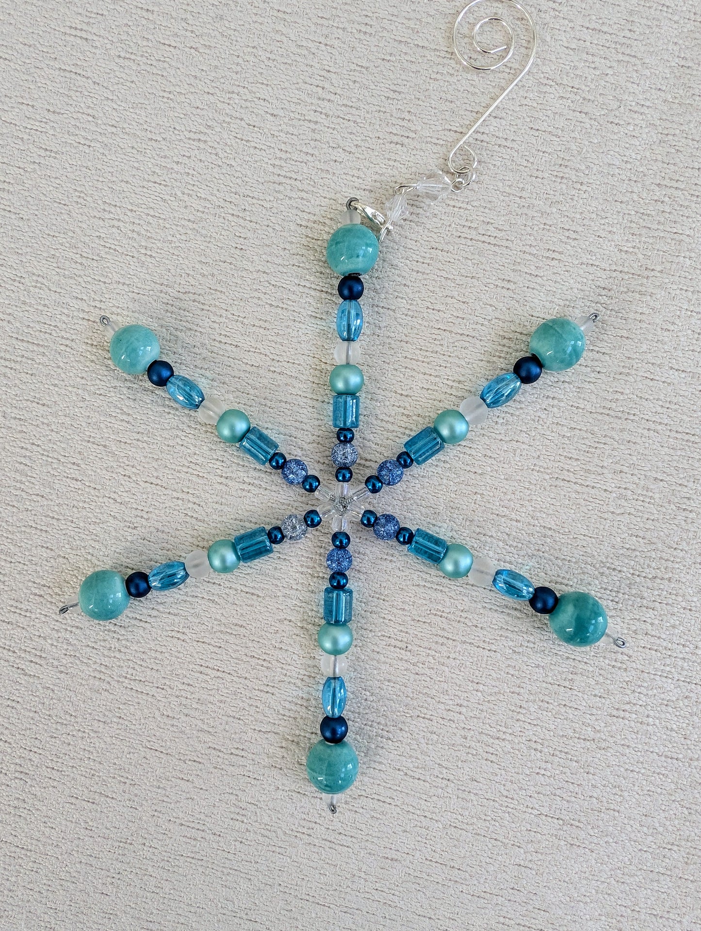 Teal Hand Beaded Snowflake