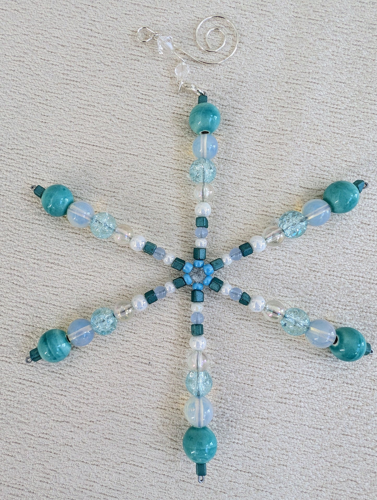 Teal Hand Beaded Snowflake