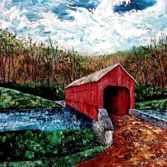 8X8 Inch Canvas Art Print: Covered Bridge