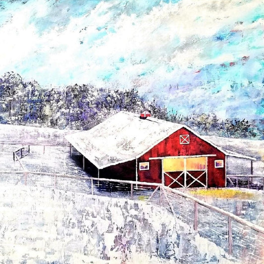 8X8 Inch Canvas Art Print: Winter Barn