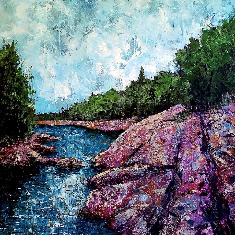 8X8 Inch Canvas Art Print: Creek with Boulders