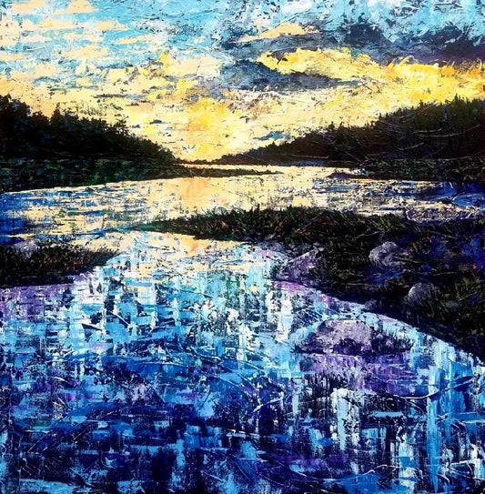 8X8 Inch Canvas Art Print: Blue Sunset River