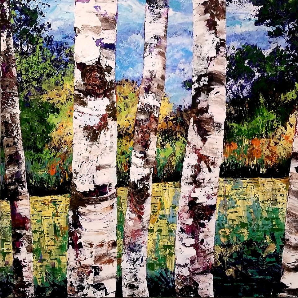 8X8 Inch Canvas Art Print: Birch Trees Yellow