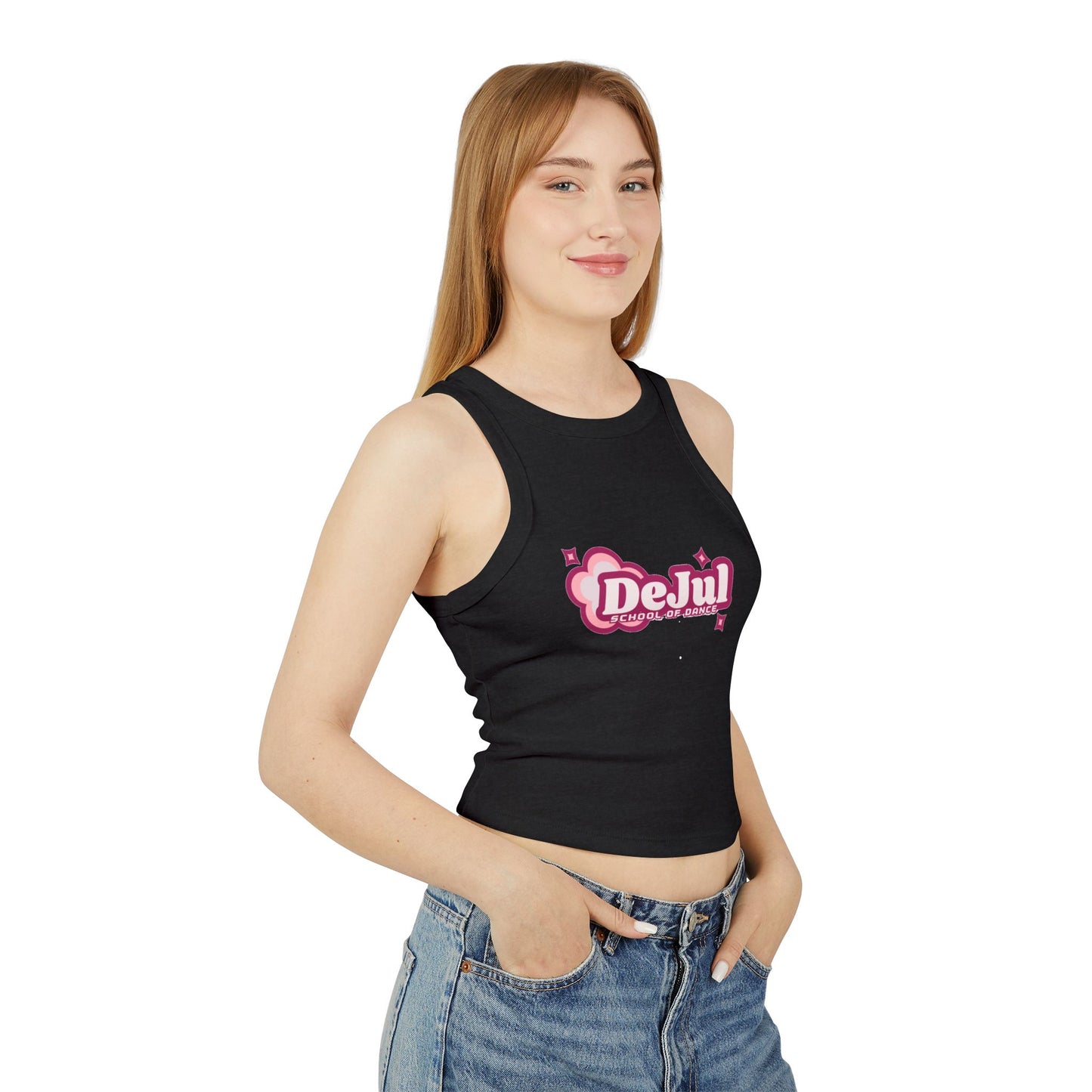 DeJul School of Dance Women&#039;s Micro Rib Racer Tank Top - Stylish Dance Apparel