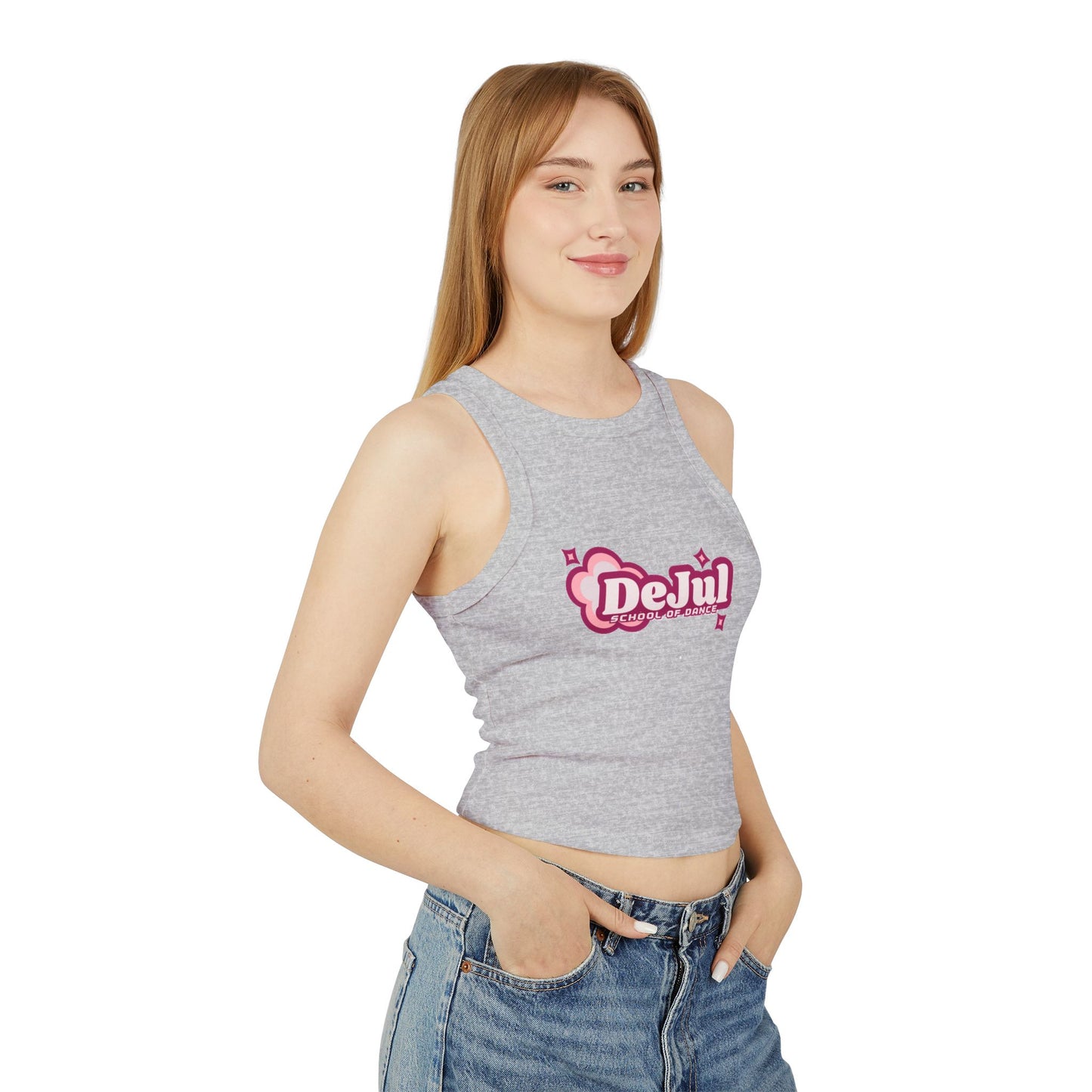 DeJul School of Dance Women&#039;s Micro Rib Racer Tank Top - Stylish Dance Apparel