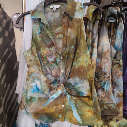 Nine West Button Front Tank with Tie Browns