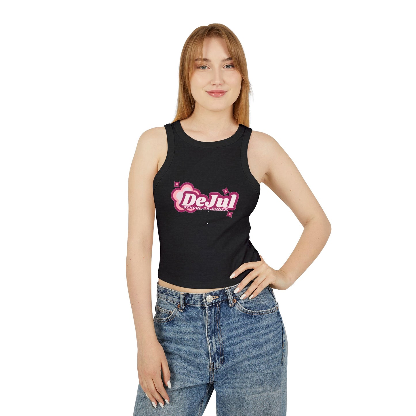 DeJul School of Dance Women&#039;s Micro Rib Racer Tank Top - Stylish Dance Apparel