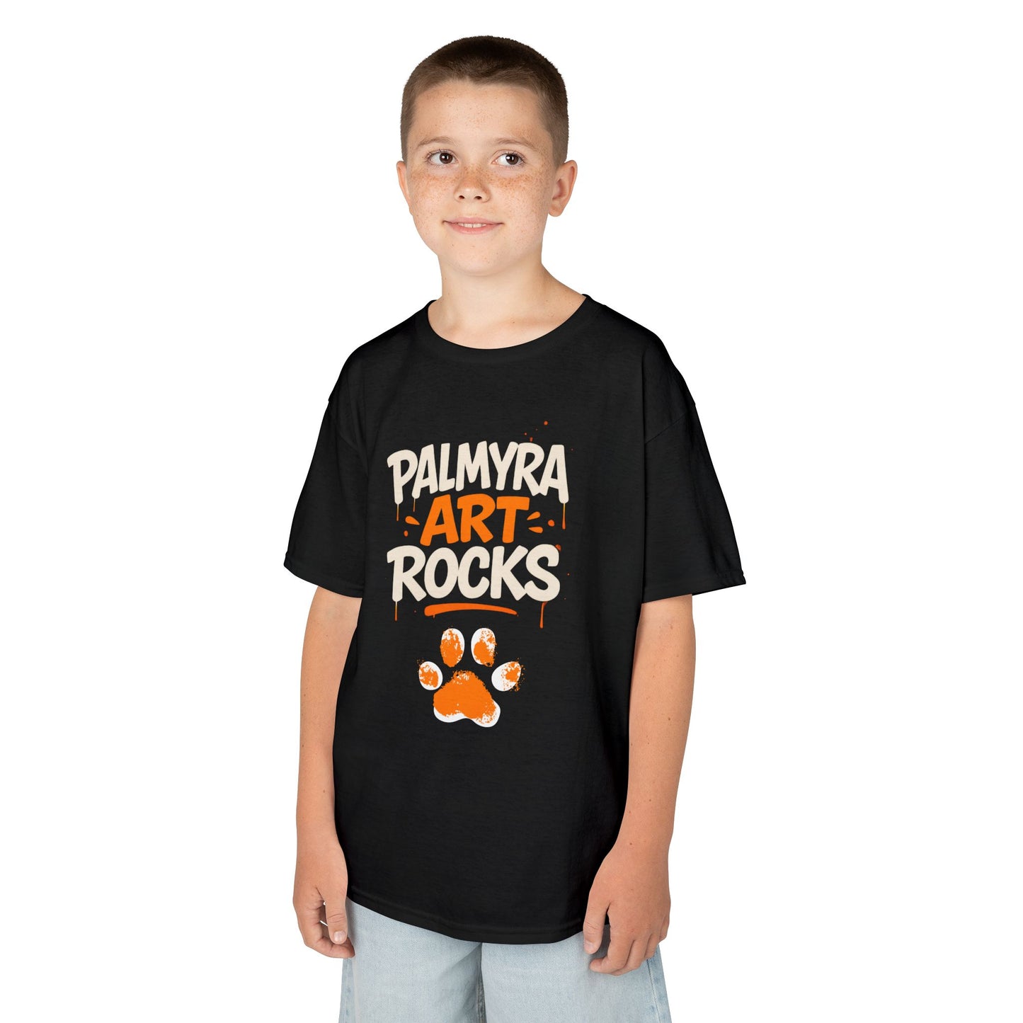 Kids Tee — "Palmyra Art Rocks" Paw Print School Spirit Shirt