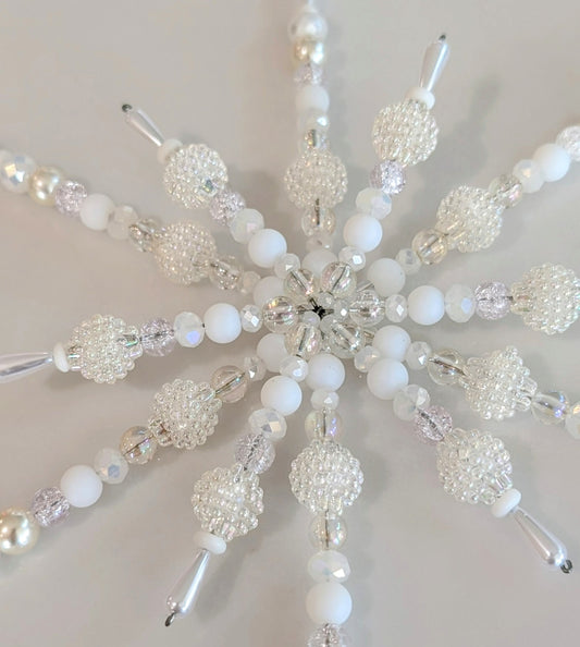 White Hand Beaded Snowflake