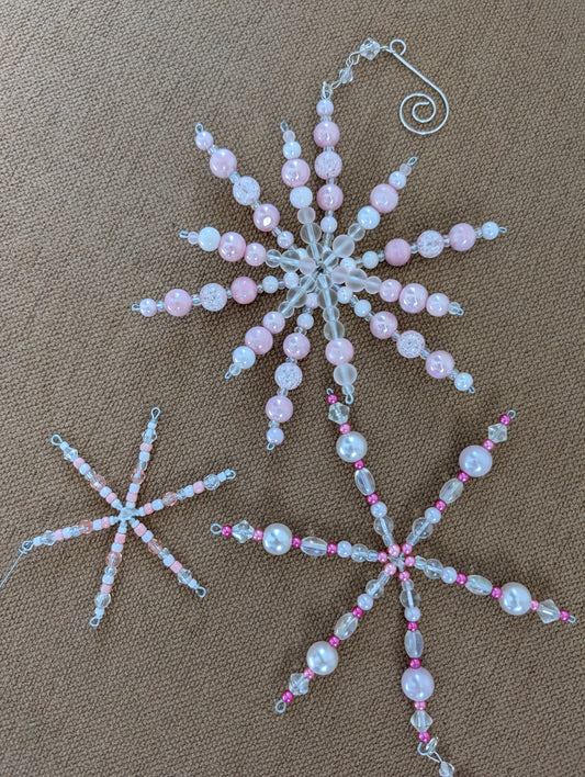 Pink Hand Beaded Snowflake