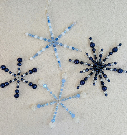 Blue Hand Beaded Snowflake